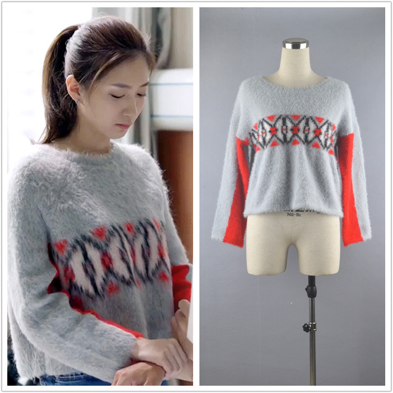 好先生江莱江疏影明星同款套头撞色短款长袖毛衣 女 一件代发