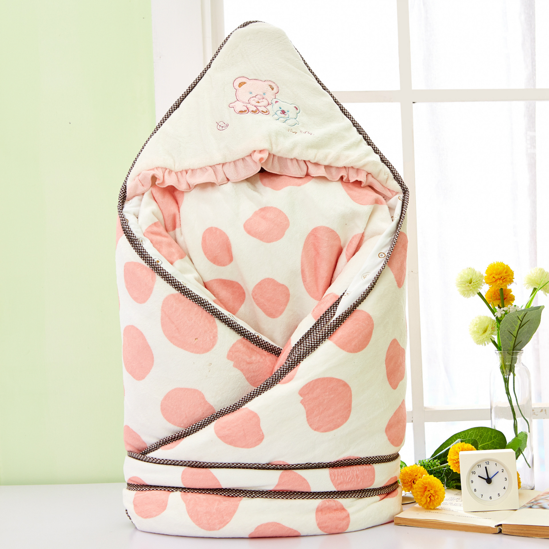 d130亲情谷纯棉抱被冬款加厚婴儿纯棉奶牛花活胆包被