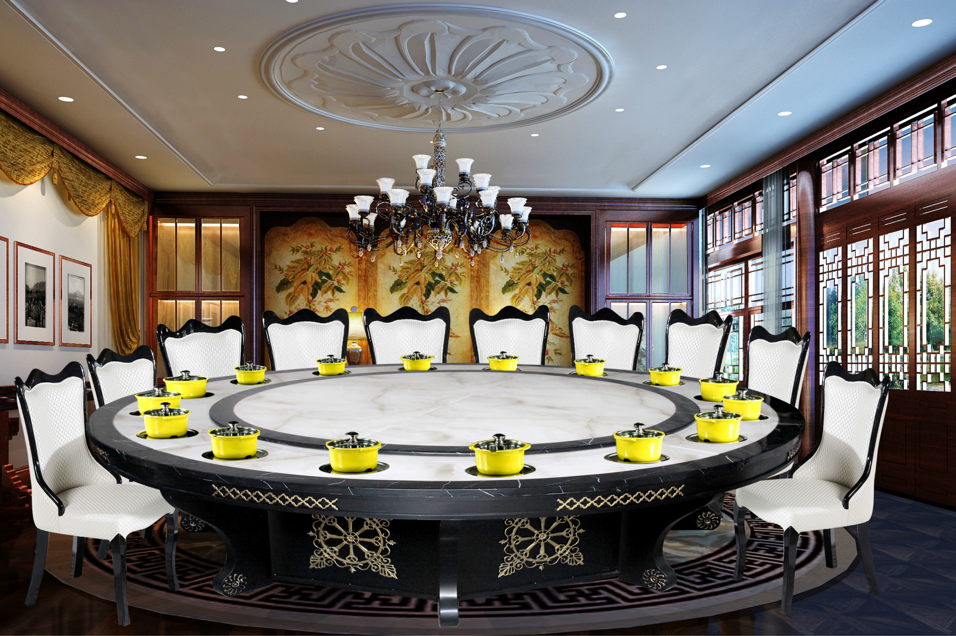 大理石不锈钢材质火锅桌直径2—3米大型圆桌 可坐10到20人