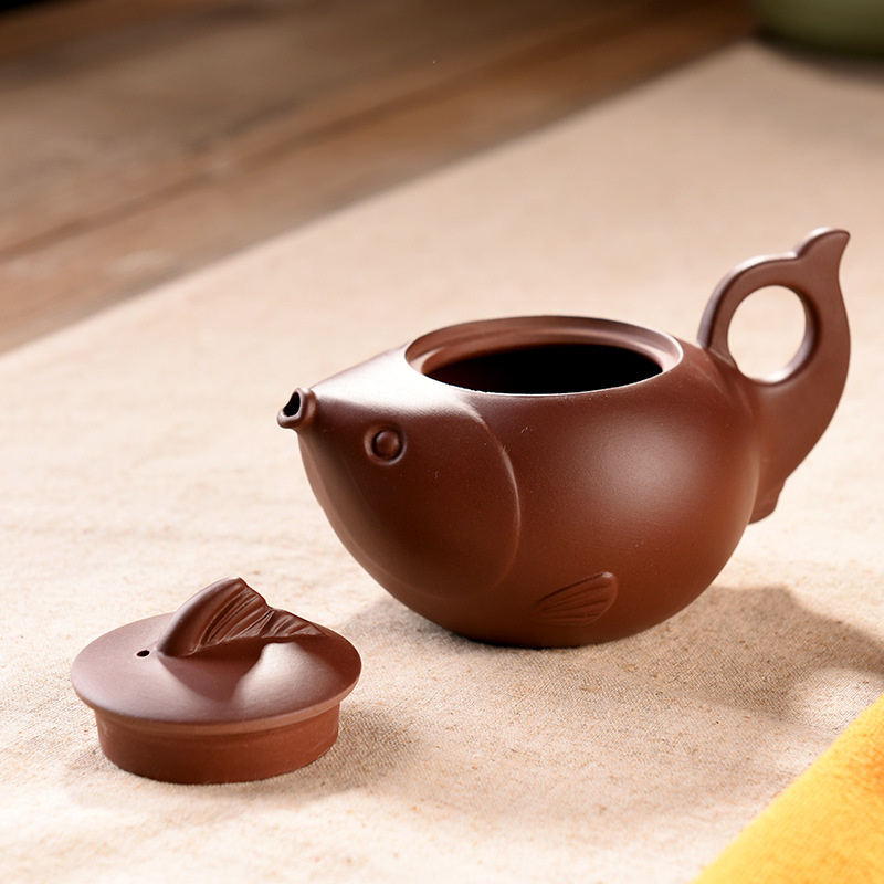 甲馨 趣味紫砂茶壶 窑变功夫茶具茶壶 年年有鱼紫砂泡茶器茶壶