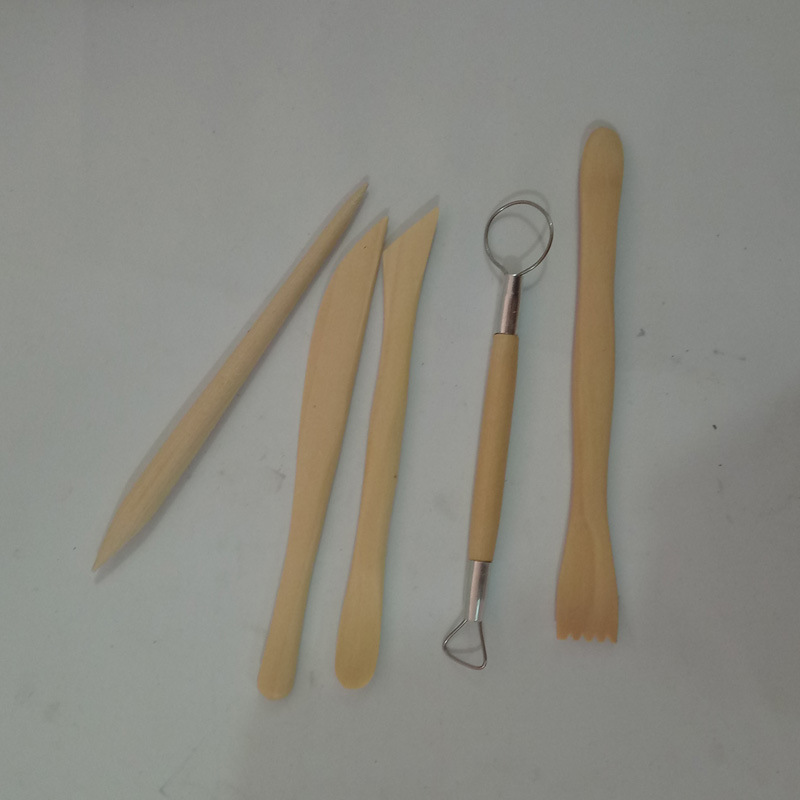 5件木质泥塑刀泥塑工具软陶工具diy雕塑工具陶泥刀雕塑刀美术用品