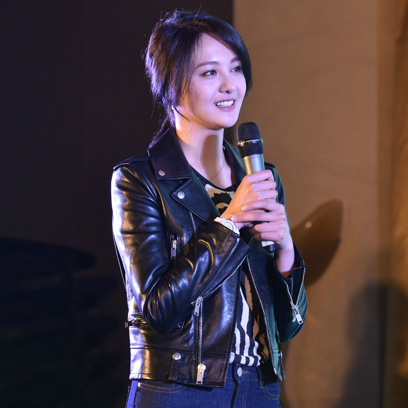 【皮革】 2017新款slp风格潮流欧美真皮机车皮衣女士 短款绵羊皮夹克