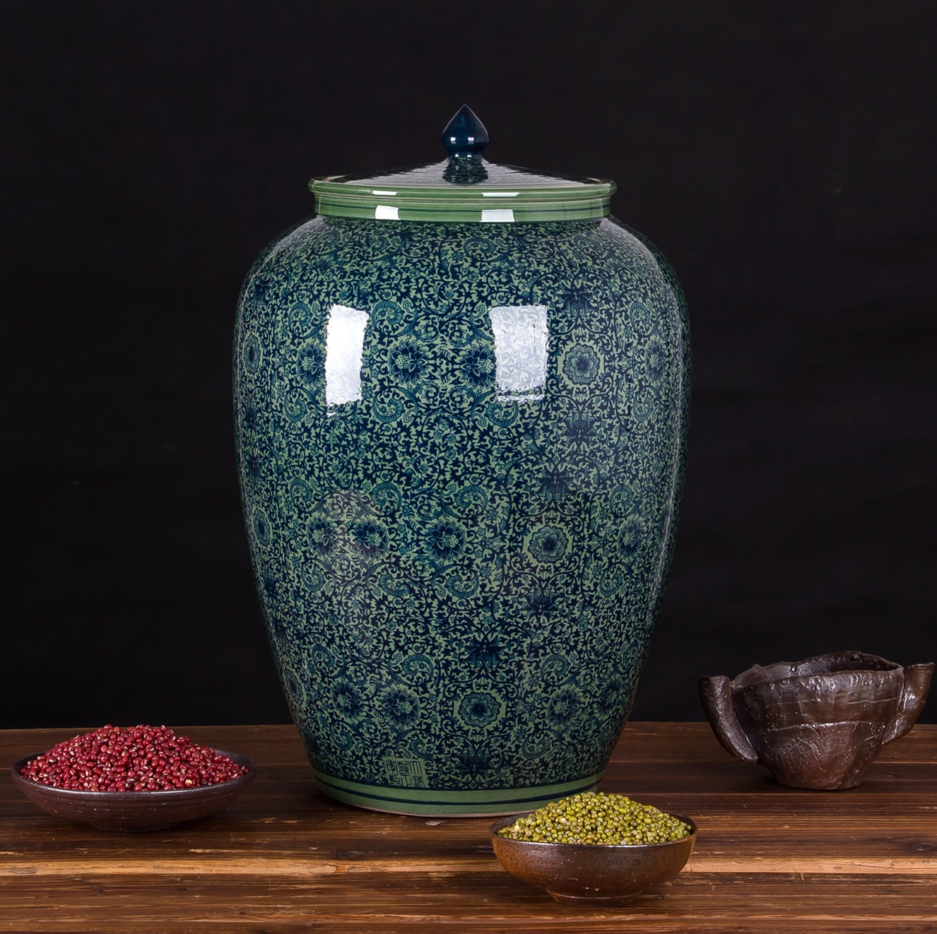 六省包邮景德镇陶瓷带盖50斤米缸 手工粗陶大号储物罐 水缸泡菜