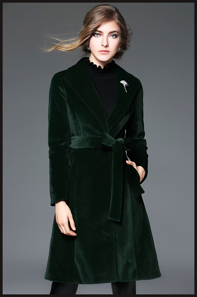 2016冬季新款大码女装时尚杏叶胸针外套-女式风衣,大衣