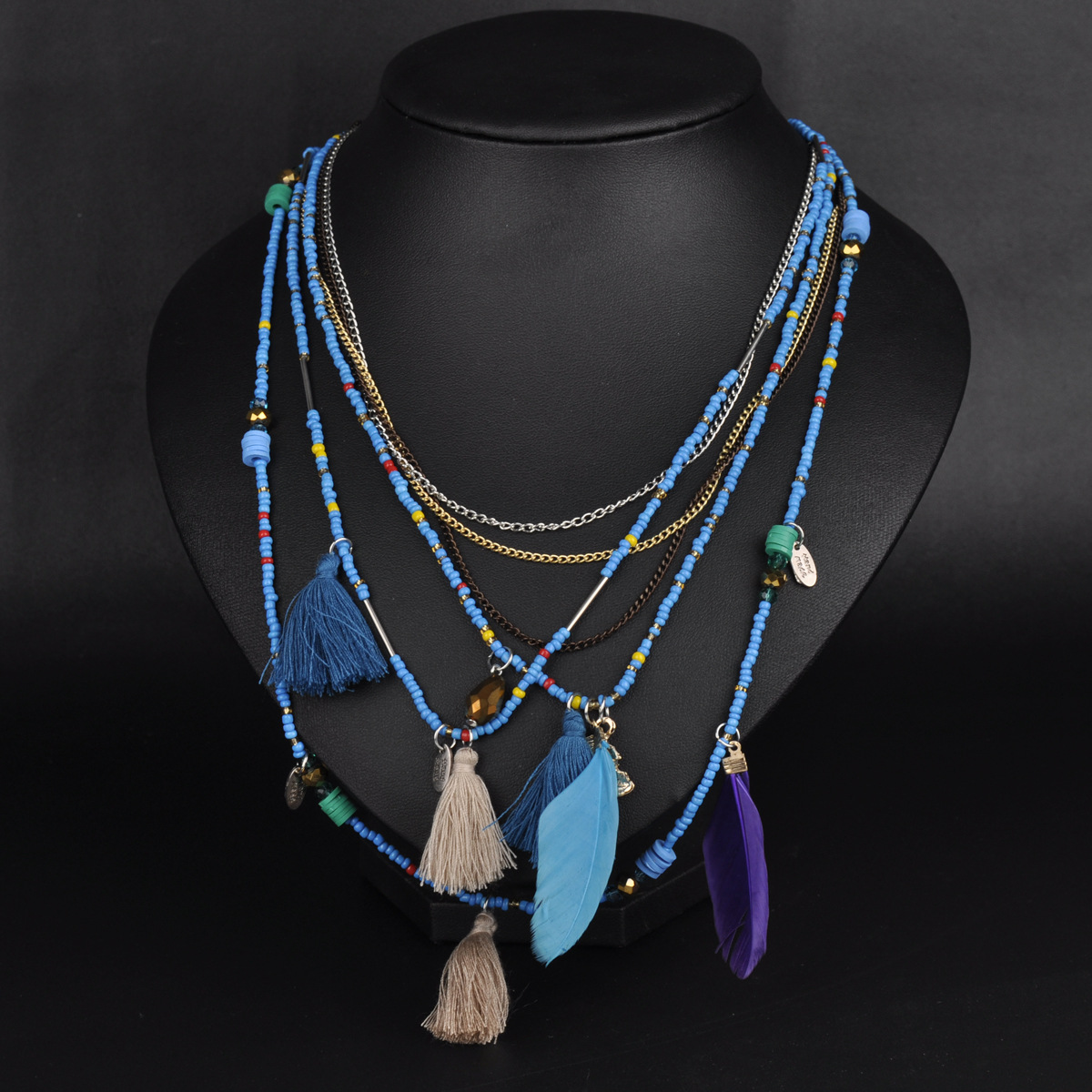 外贸饰品项链 民族风流苏波西米亚长款羽毛女项链 一件代发批发