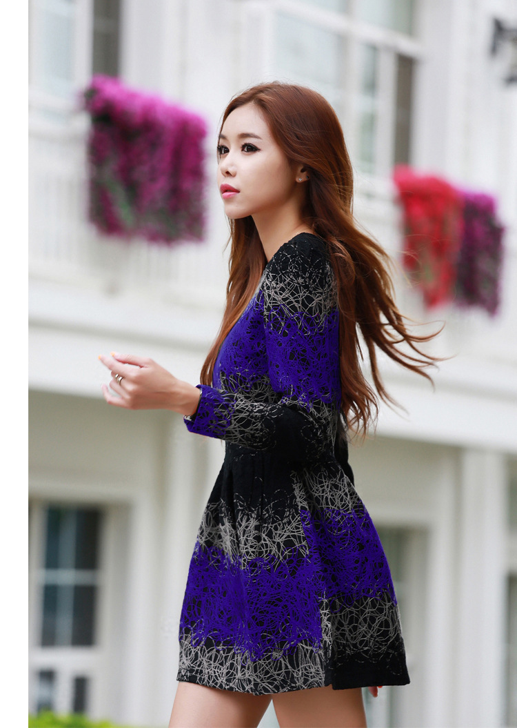 2016秋季女装新品时尚泡泡裙收腰毛呢连衣裙长袖收腰显瘦大摆裙