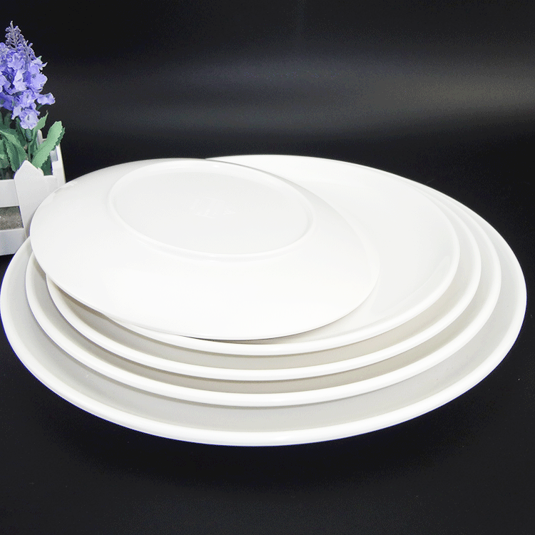 密胺仿瓷白色盘子 平盘月光浅盘 酒店火锅自助餐盘大拼盘置物圆盘