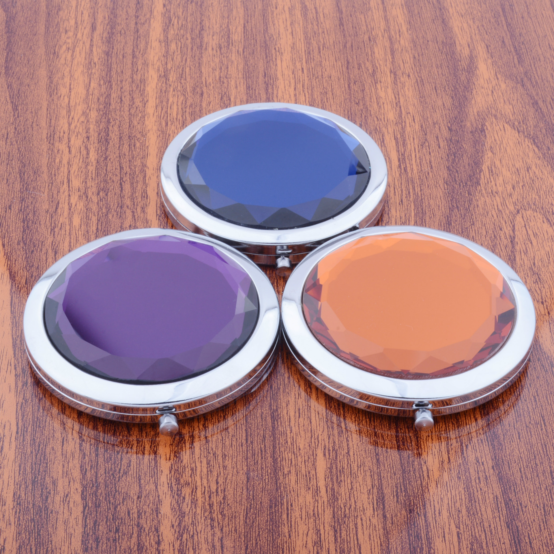 高档金属化妆镜双面折叠便携水晶化妆小镜子订制企业logo女性