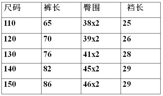 男童裤尺码对照表图片