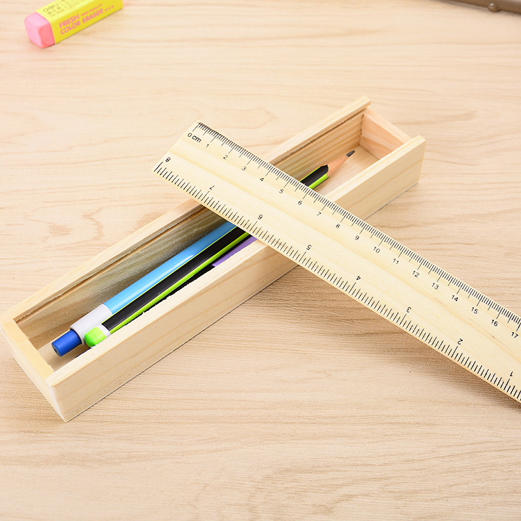 韩版创意原木带尺子木头文具盒小巧方便学生用品厂家批发直销