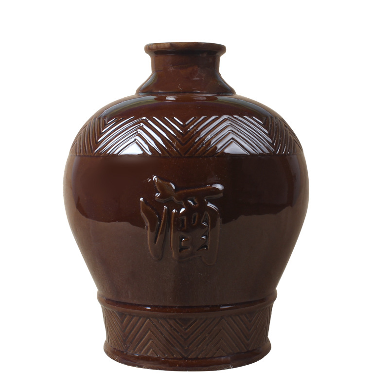 厂家专业生产宜兴枣红酒字五斤酒坛 大容量陶瓷空酒瓶低价批发