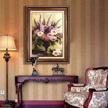 玄关装饰画 竖版油画 欧式花卉美式装饰画 玄关画