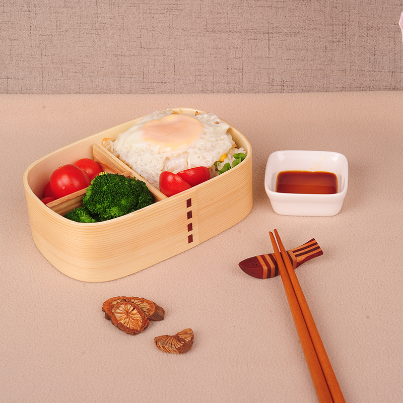 四方单层白色日式便当盒 儿童饭盒 木质寿司盒 学生创意餐盒批发