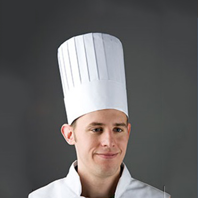 酒店厨师高中低纸质帽 西餐平顶厨师帽 一次性无纺布厨师帽批发