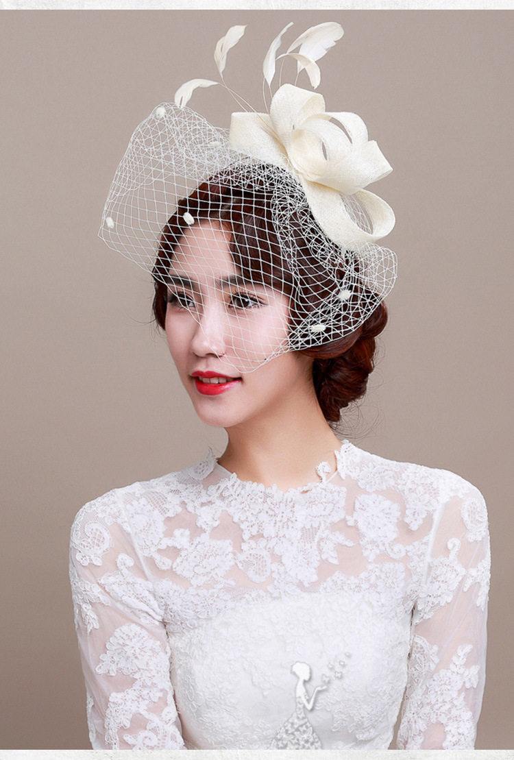 亚马逊欧式亚麻手工头饰 复古面纱羽毛宴会派对婚庆女士礼帽