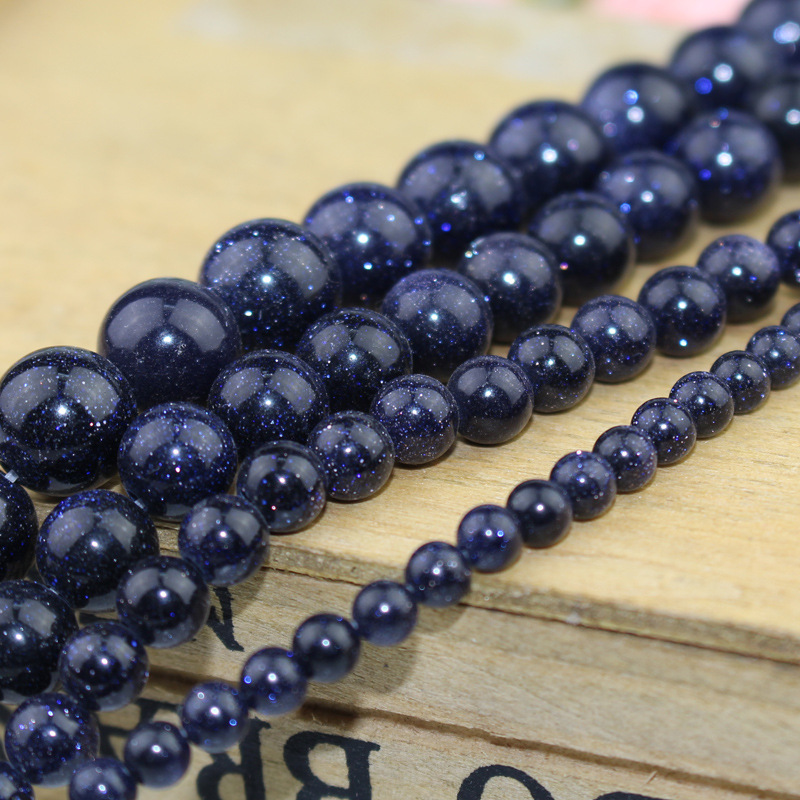 蓝砂石圆珠蓝沙散珠手链串珠东海天然水晶半成品批发蓝砂珠