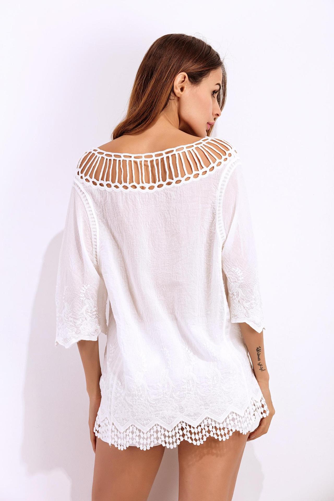 2017速卖通wish新款镂空针织衫蕾丝防晒罩衫比基尼外罩衫