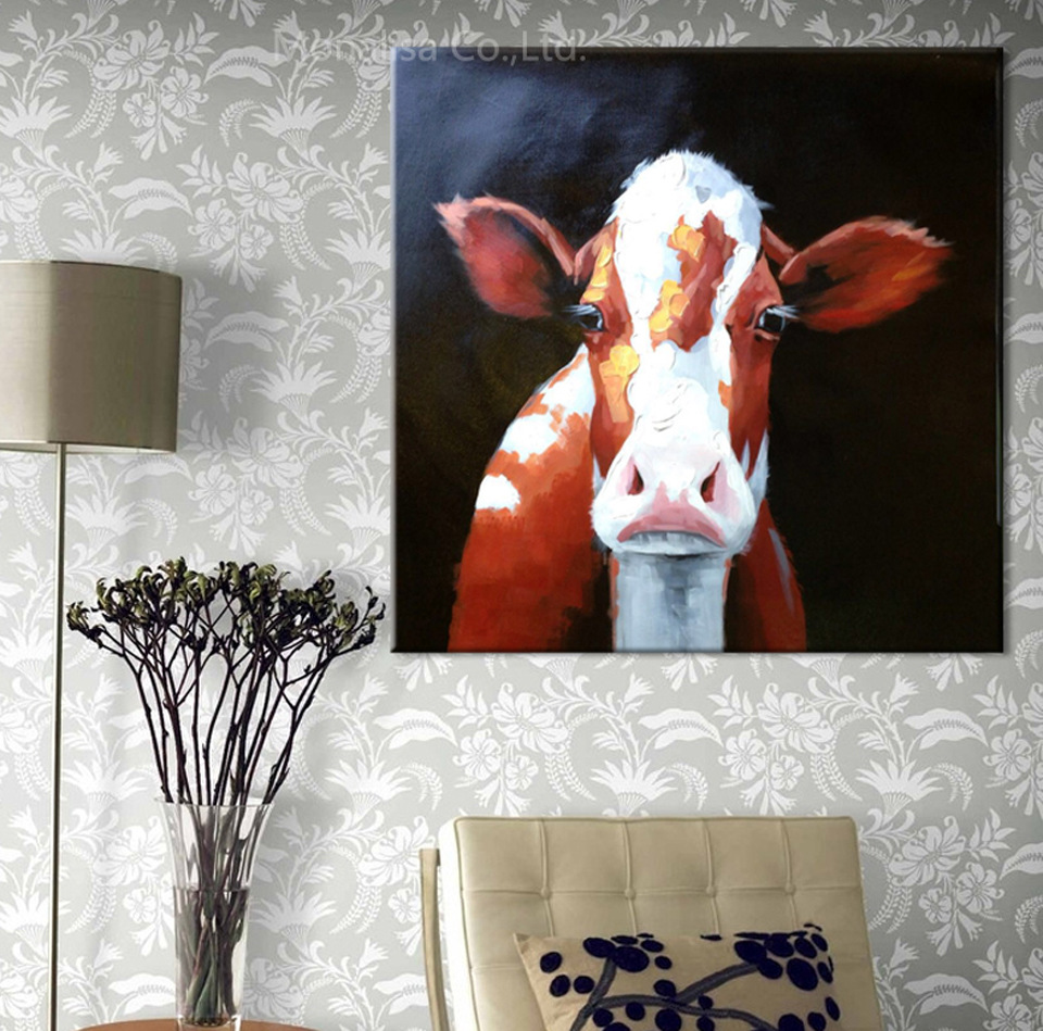 牛气冲天步步高升吉祥黄牛纯手绘油画办公室