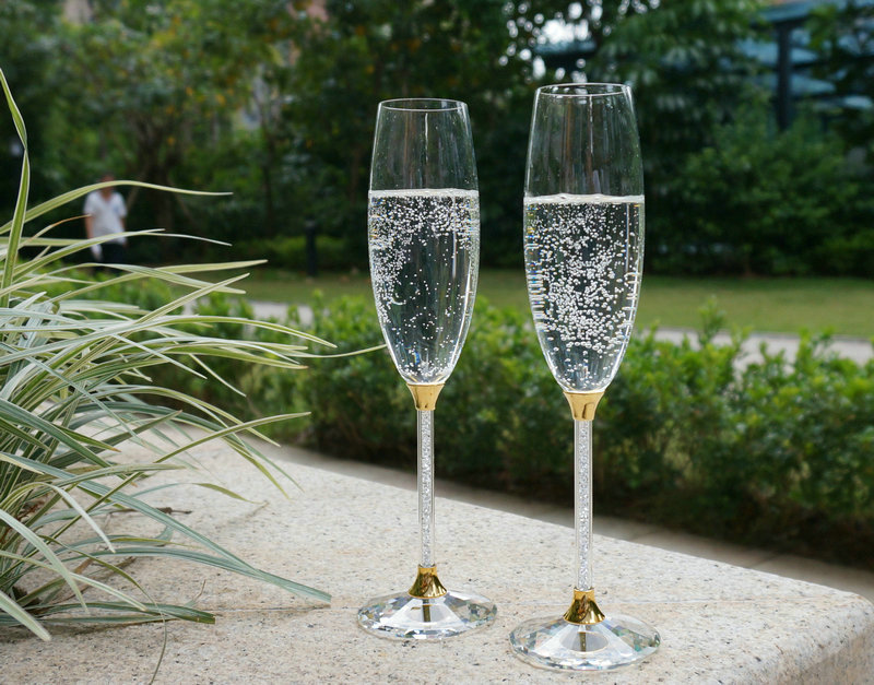 白钻水晶玻璃香槟杯 带钻水晶香槟杯 婚庆创意酒杯logo定制2支装