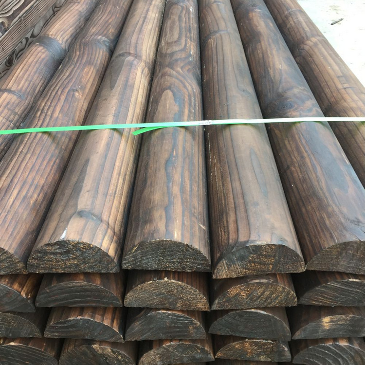 碳化木仿古圆木柱子户外防腐木木屋板材主梁防腐木实木圆柱