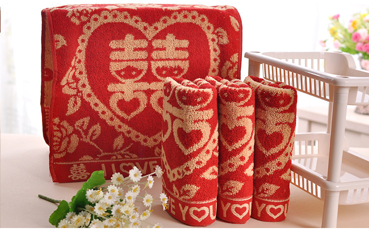 高阳厂家直销大红婚庆礼品面巾结婚回礼毛批发 纯棉毛巾