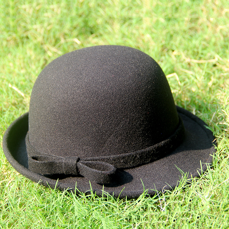 时尚翘沿圆帽 女士小檐后翘帽 黑色圆帽 毛呢帽