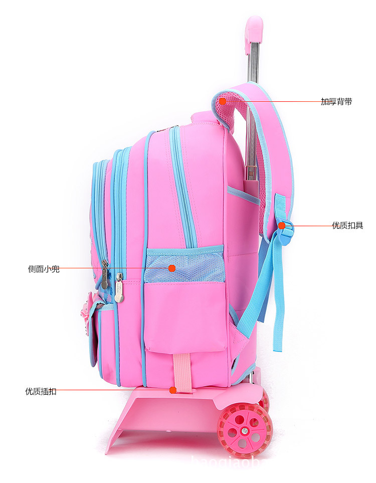 韩版拉杆书包女小学生2-6年级可拆卸两用6轮爬楼梯儿童双肩包批发