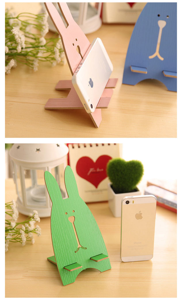 创意越狱兔兔子实木手机支架 木质手机周边产品 手机坐架小礼品