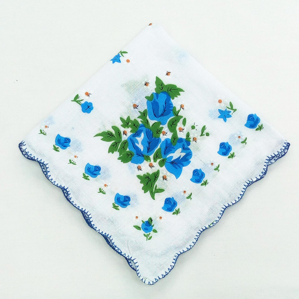 牙边印花纯棉女士手帕 大印花手绢 30公分 五款花型混装 清爽型