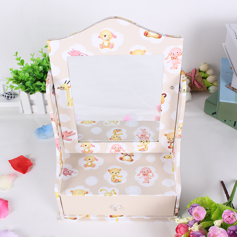 创意桌面家居用品大号首饰梳妆化妆台带镜子收纳盒厂家定制