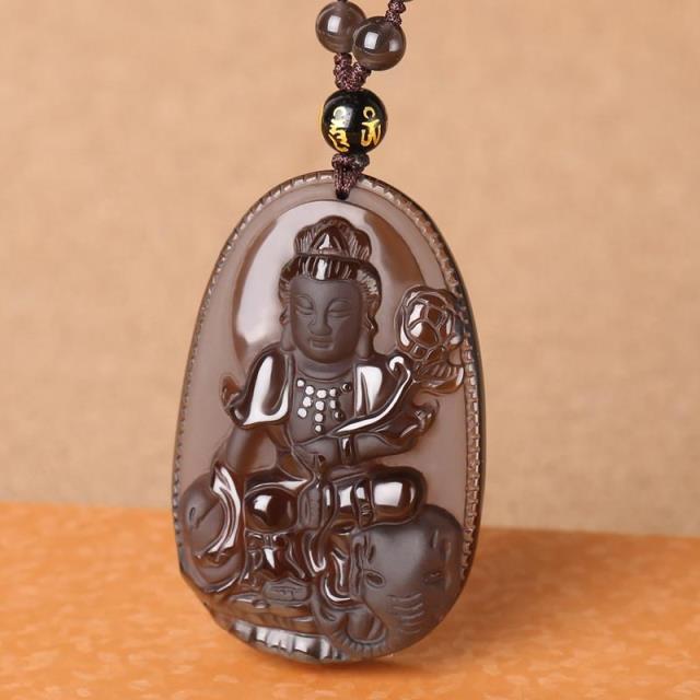 冰种黑曜石普贤菩萨吊坠十二生肖属龙蛇本命佛守护神挂件项链