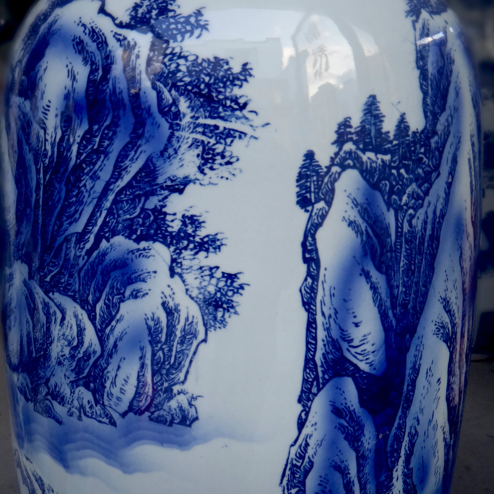 陶瓷 景德镇青花瓷花瓶 中式家居摆件迎客松摆件 迎客松摆件