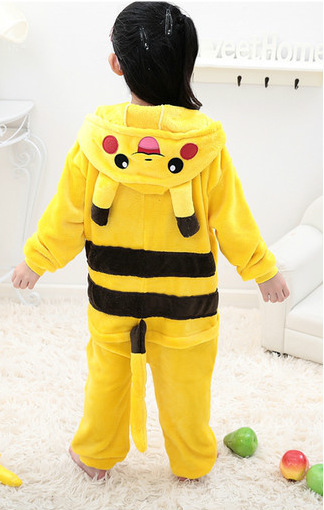 法兰绒儿童皮卡丘卡通动物连体睡衣男女宝宝家居服演出服