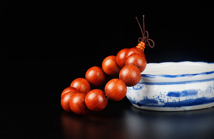 精选天然巴西猫眼紫檀20mm佛珠顺纹小叶