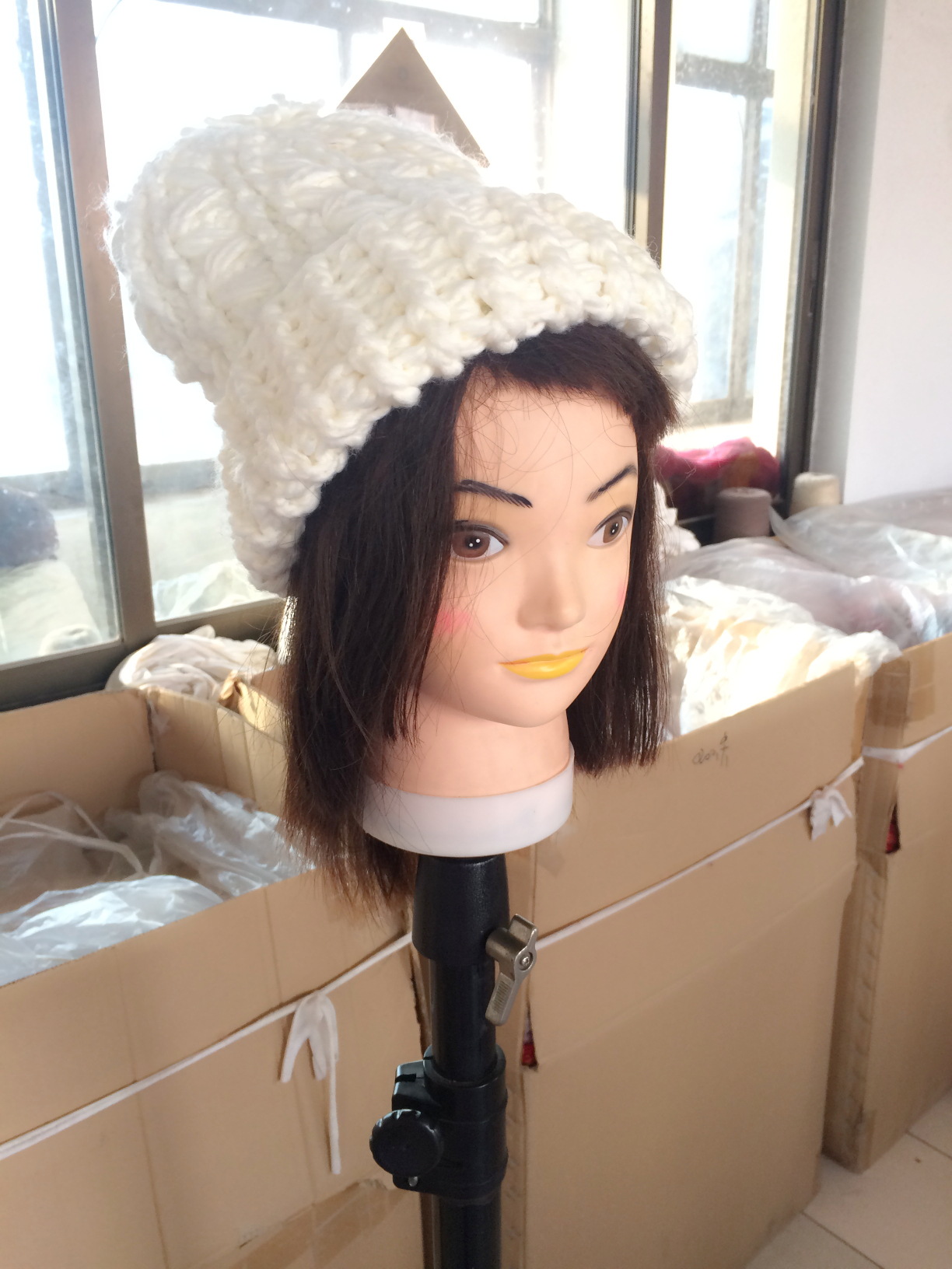 2016新款冬季韩版优质保暖毛线帽 白色翻边卷边尖尖帽渔夫帽