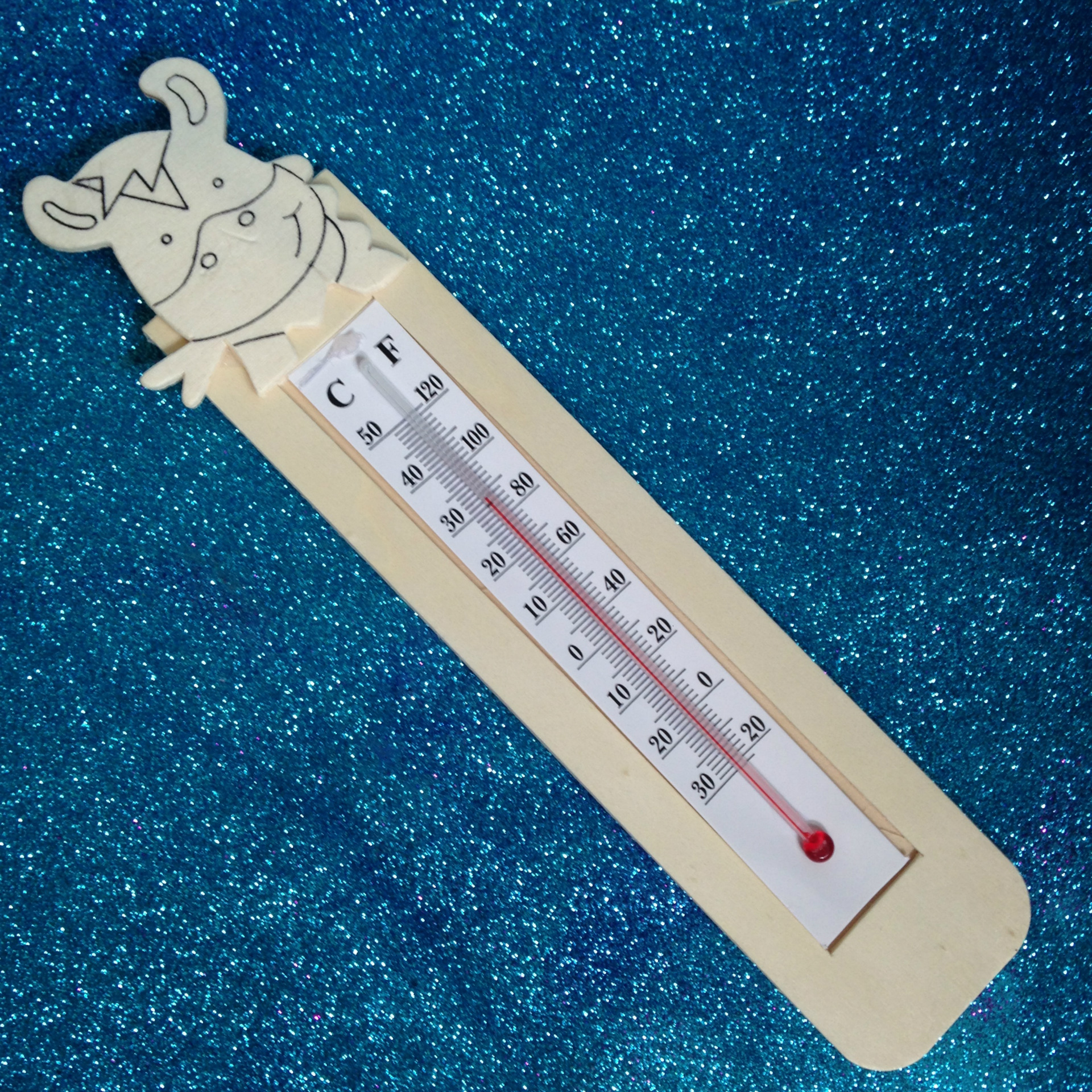 手工diy雪花泥珍珠泥超轻粘土丙烯彩绘木质温度计白呸模型