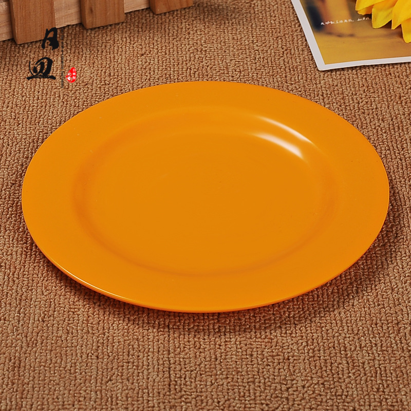 厂家直销 密胺餐具 彩色盘子 8寸圆盘 二元日用百货供应