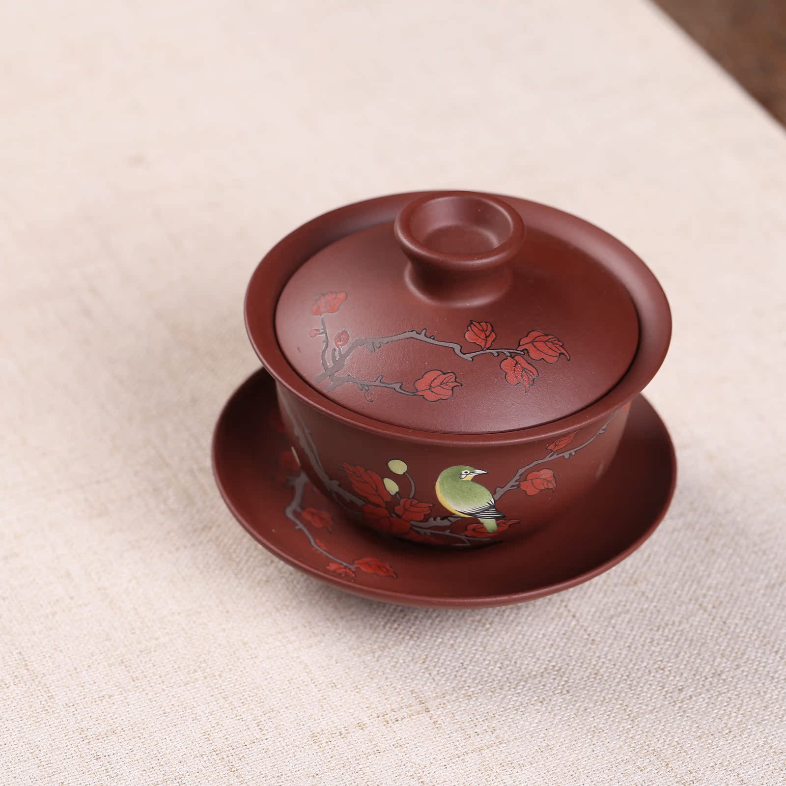 宜兴正宗紫砂全手工墨绘盖碗 正品原矿紫砂茶具 新品 一件代发