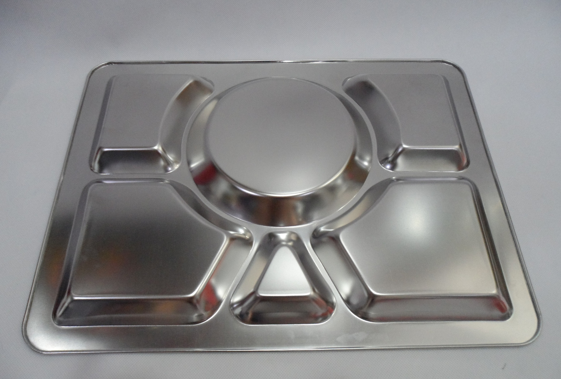 不锈钢无磁1.0厘大圆六格快餐盘 食堂分格餐盘 学生打饭食盘