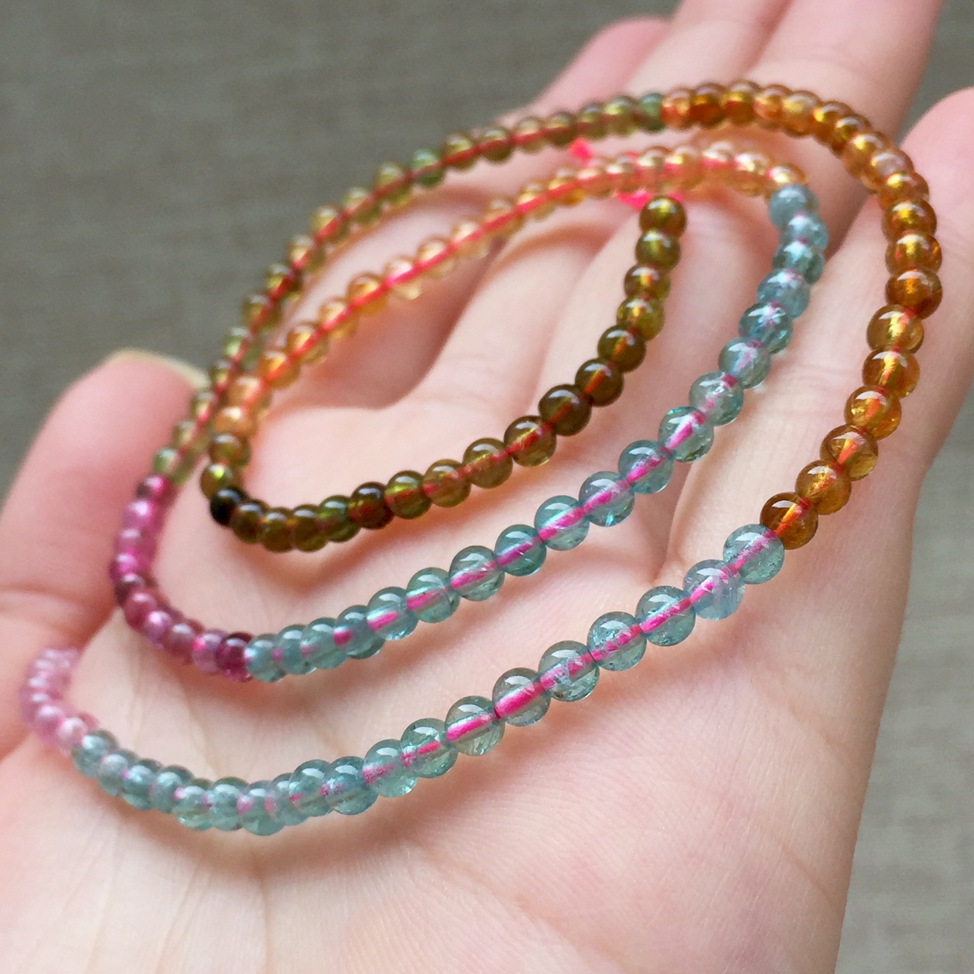 巴西碧玺 厂家直销 彩虹碧玺半成品长链 diy碧玺散珠配饰批发