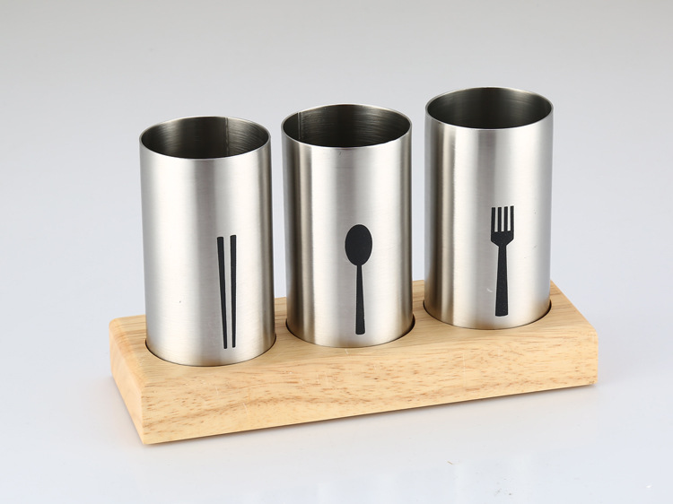 韩式橡木座筷子筒套装筷笼餐具收纳筒创意沥水架镂空三筒代发