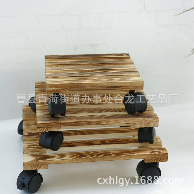 Clear Color Bonsai Frame Wooden Universal Wheel Workmanship Floor Bonsai Wooden Flower Rack European Mobile Receptacle