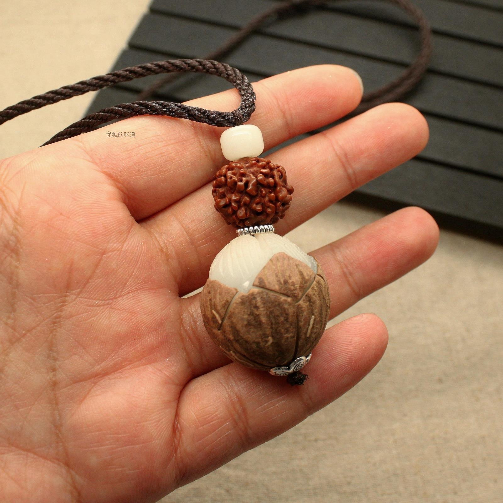 手工原创天然白玉菩提根民族风长款项链金刚菩提吊坠休闲男女批发