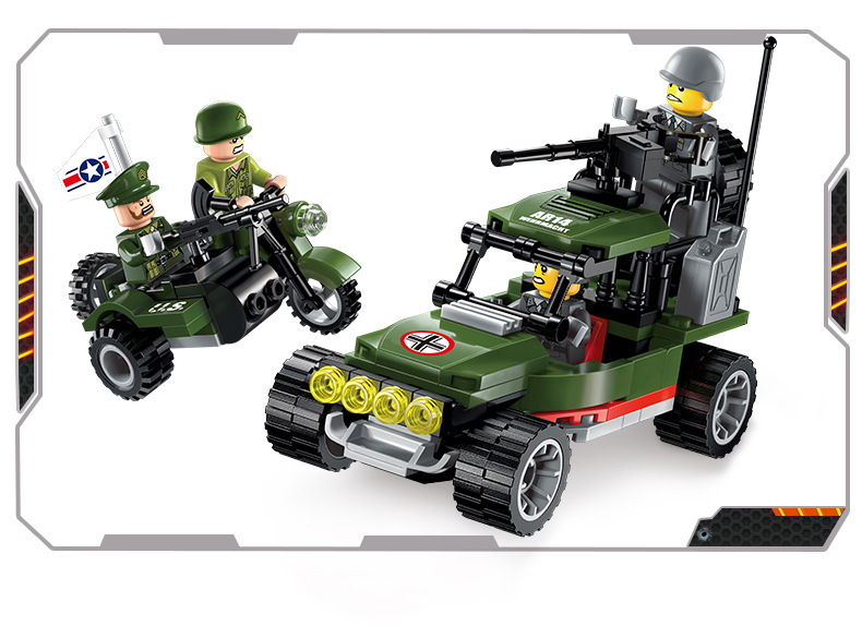 启蒙战地军事系列战斗机轰炸军事指挥部拼装积木玩具1713/1714