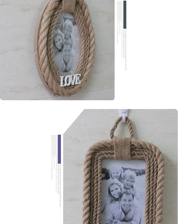 新款做旧麻绳相框 新品创意zakka田园木质相框挂墙摆台4寸6寸7寸