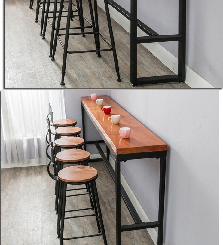 美式铁艺咖啡厅吧台桌铁艺实木复古酒吧高脚桌椅组合靠窗长条桌.