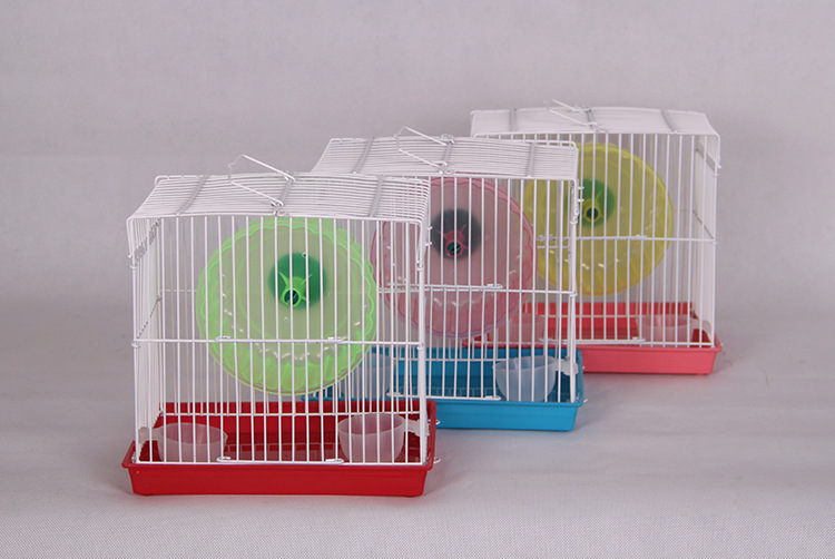 厂家现货塑料仓鼠笼子 便携手提单层宠物笼 带静音滚轮跑步机笼子