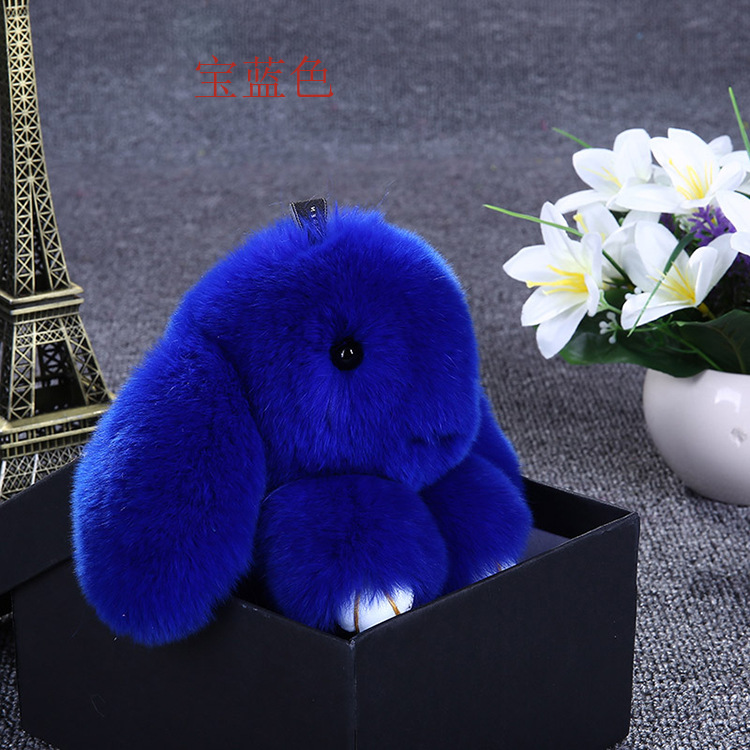 新款獭兔毛装死呆萌小兔子皮草挂件女钥匙扣挂饰背包挂件玩偶