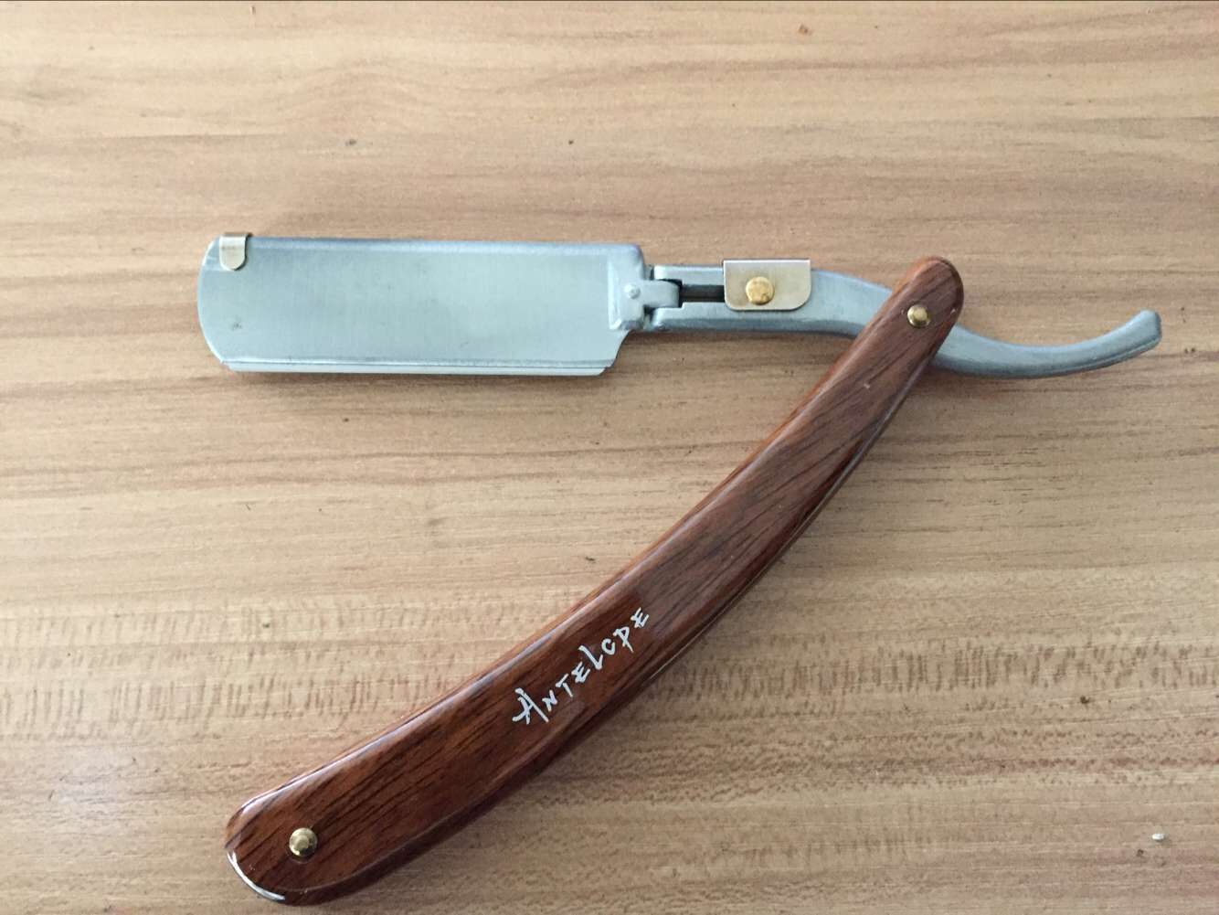 老式美发刮刀 剃须 77刀片刀架 木纹色手柄 刮脸修眉