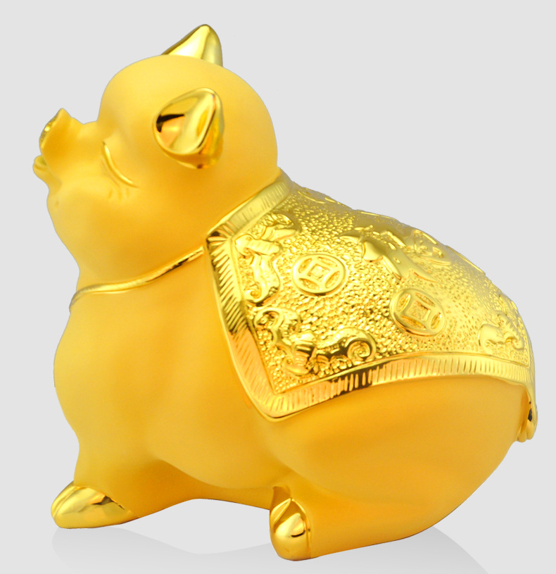 沙金存钱罐猪摆件招财金猪可爱创意现代家居装饰品电视柜开业礼